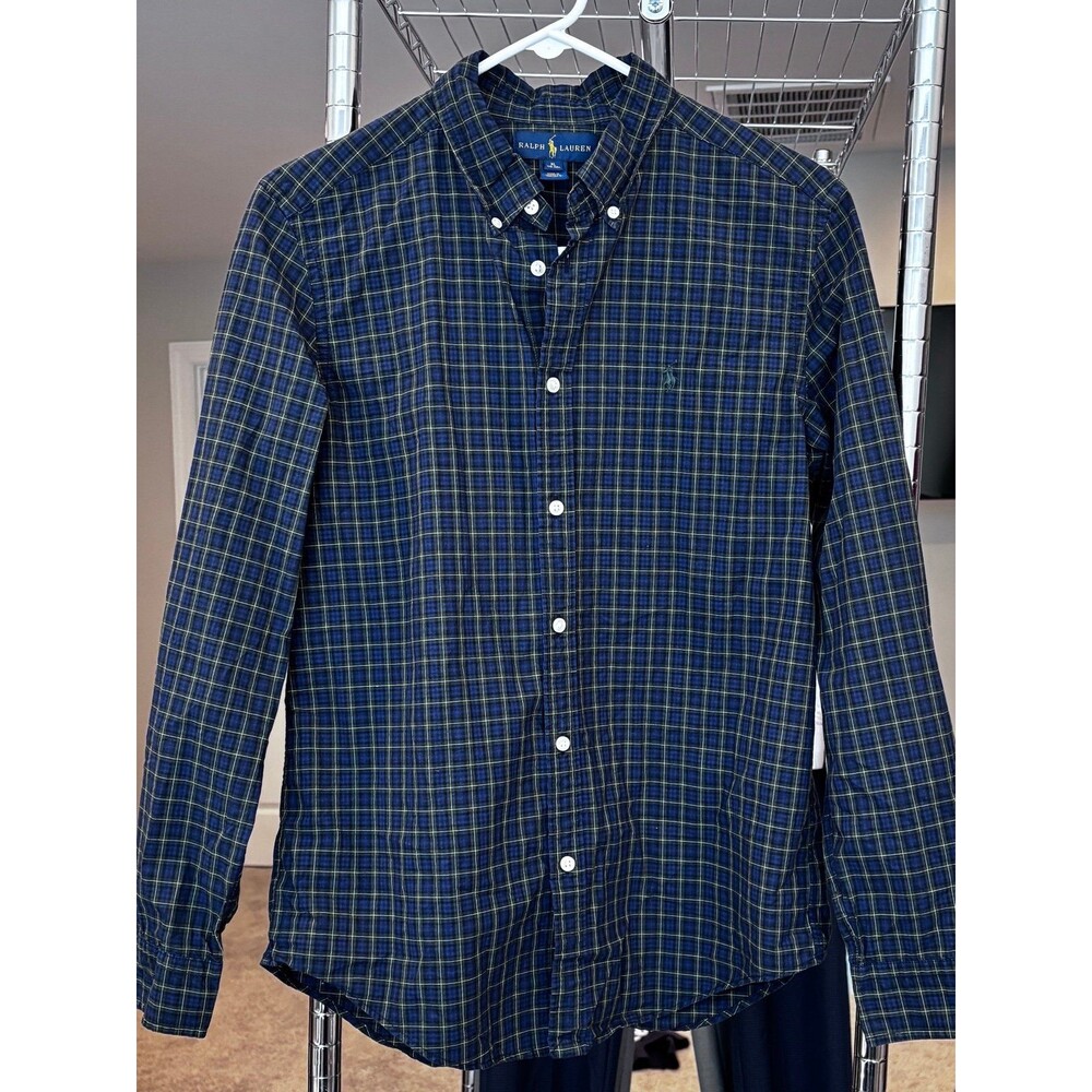 Ralph Lauren boys blue green plaid button down shirt long sleeve sz XL 18-20 kid